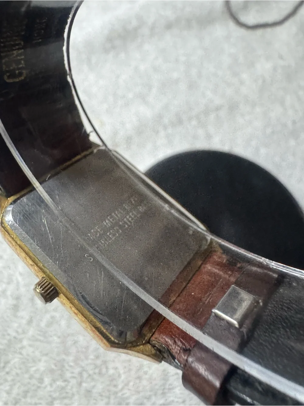 Benrus Gold-Tone Diamond Accent Quartz Watch with Brown Leather Strap